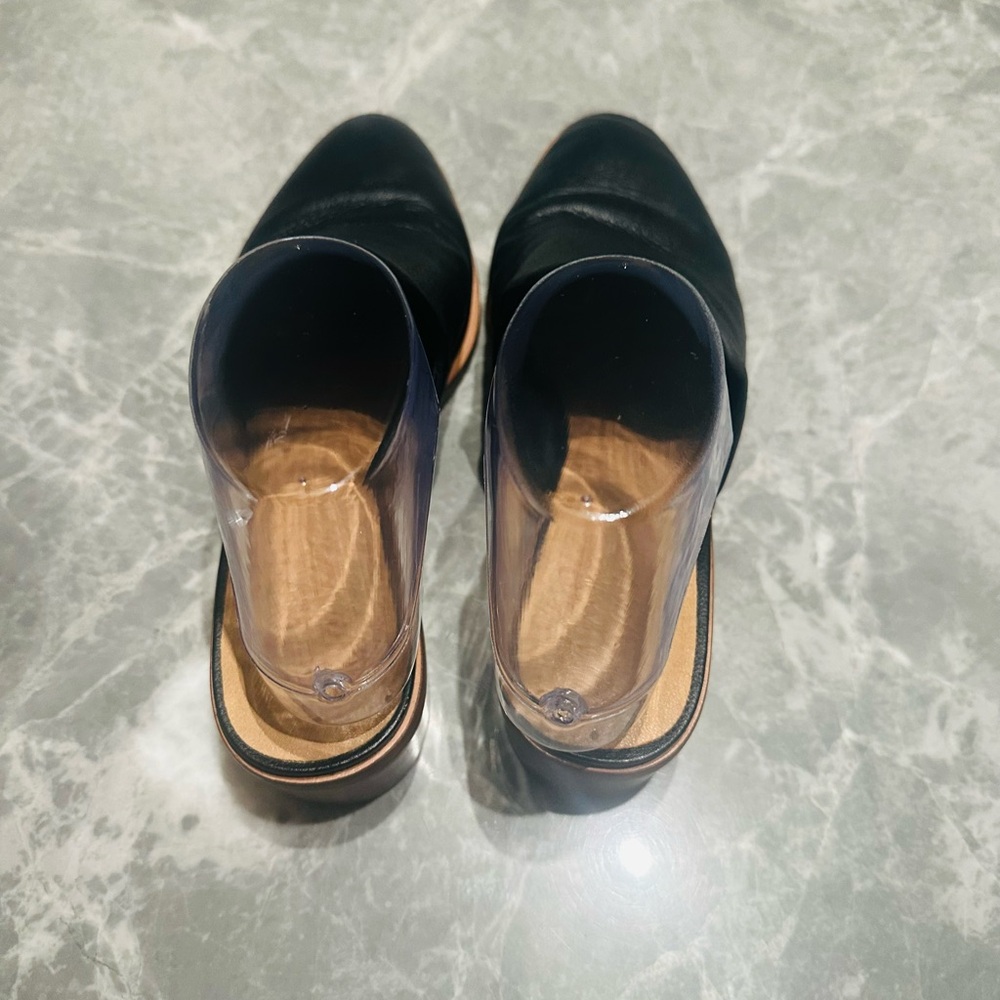 Crown Vintage Black Leather Block Heel Mules Women’s Shoes SZ 7.5 - Picture 3 of 4